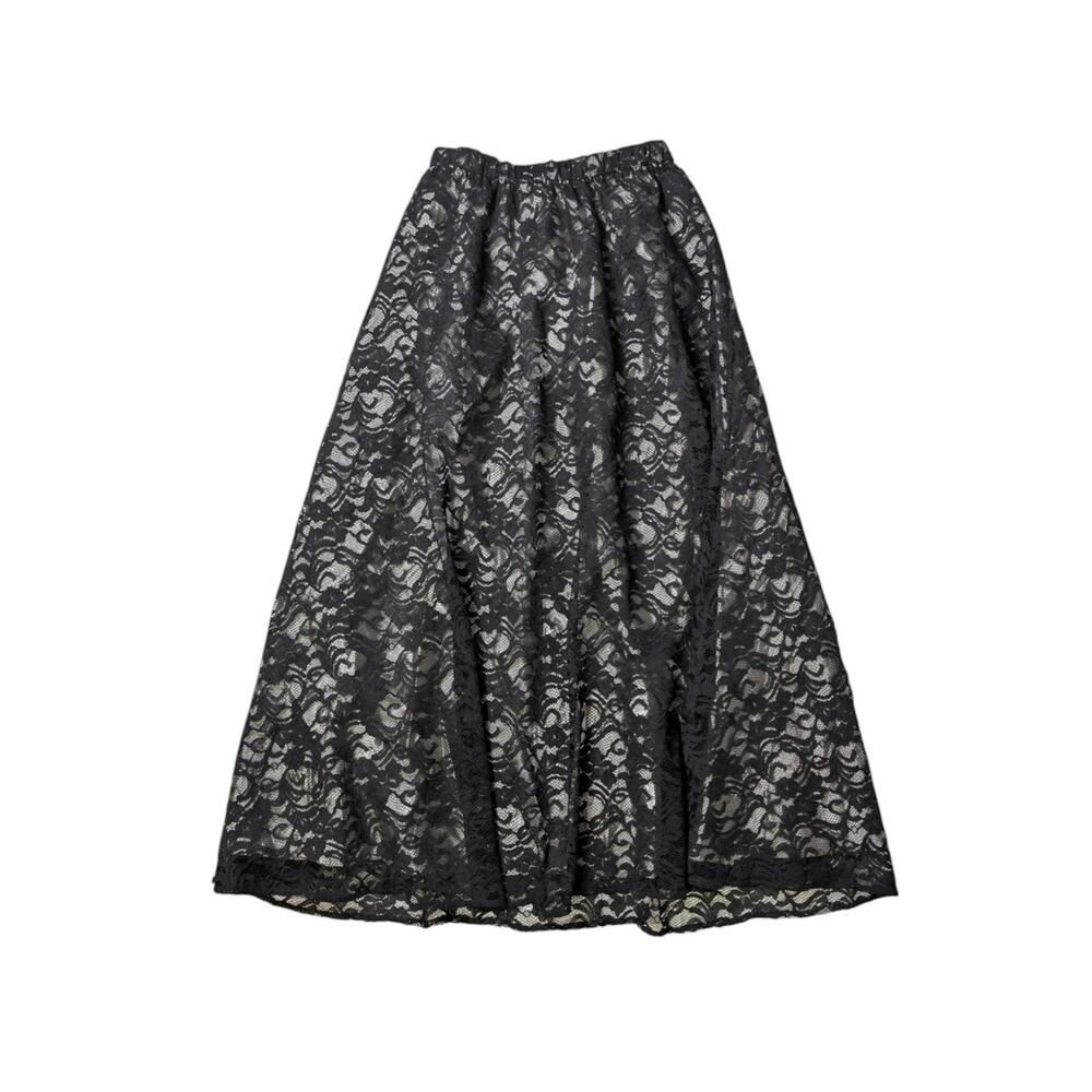 Vintage 90s Black Lace Midi Skirt Goth Fairycore Grunge USA Small